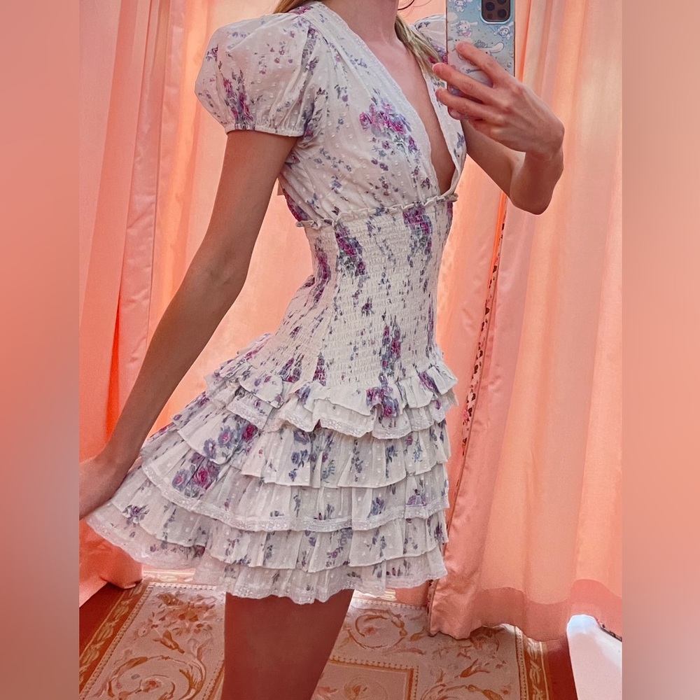LoveShackFancy Floral Tiered Ruffle Dress XS